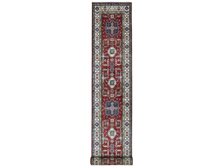 3'5" x 19'3" New Hand Knotted Red Wool Runner Oriental Rug - MOA10250419