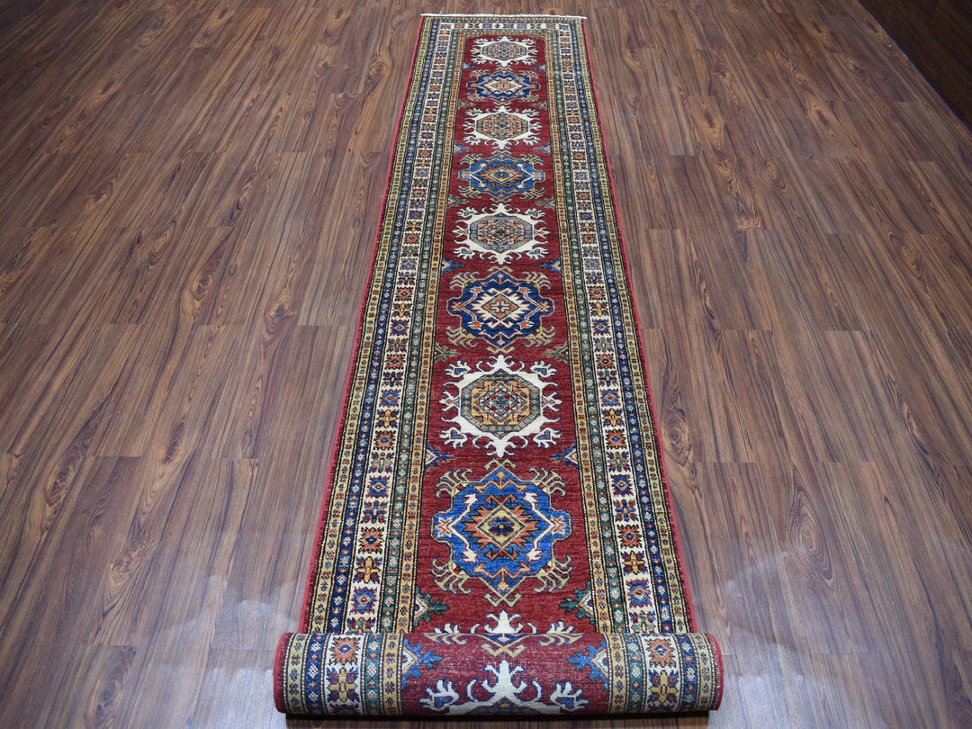 2'8" x 19'5" New Hand Knotted Red Wool Runner Oriental Rug - MOA10250575