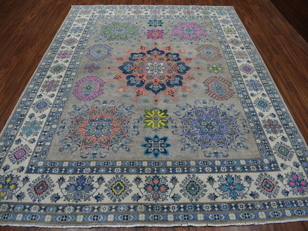 8'0" x 9'9" New Hand Knotted Grey Wool Rectangle Oriental Rug - MOA10250579