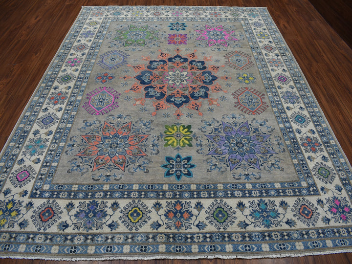 8'0" x 9'9" New Hand Knotted Grey Wool Rectangle Oriental Rug - MOA10250579