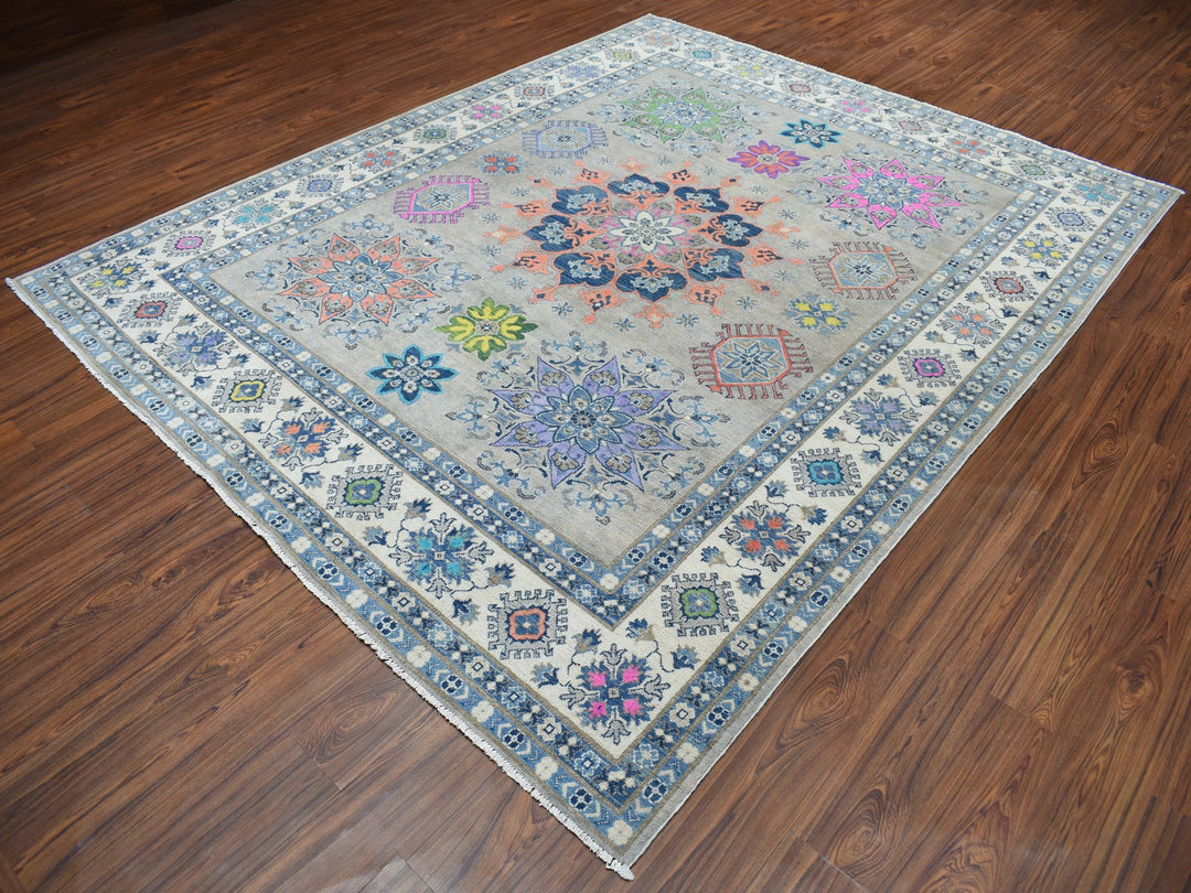 8'0" x 9'9" New Hand Knotted Grey Wool Rectangle Oriental Rug - MOA10250579