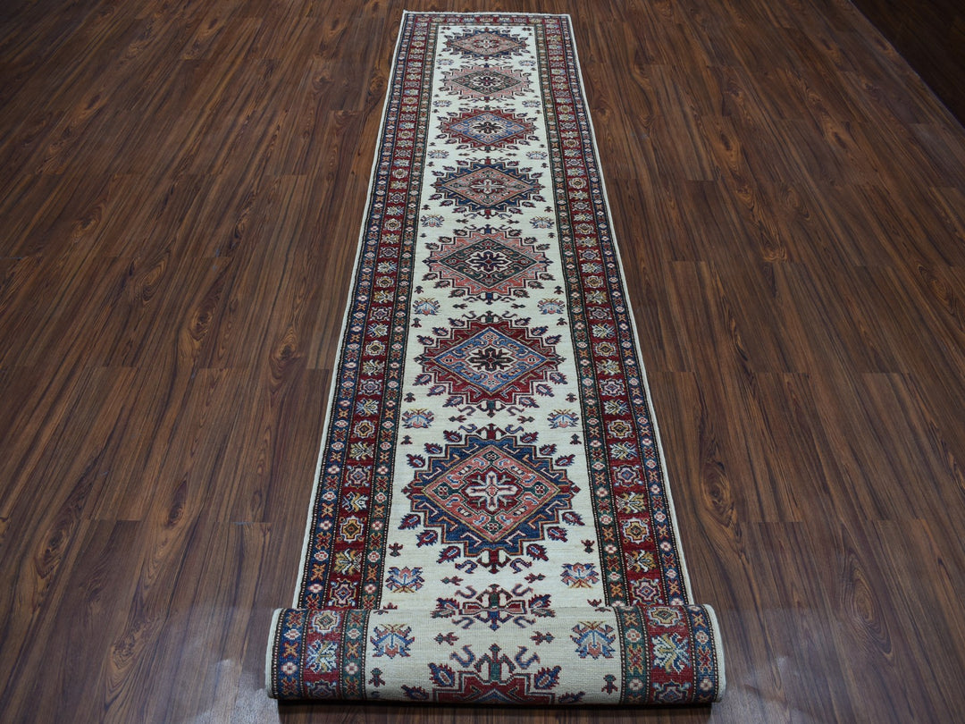2'9" x 19'0" New Hand Knotted Ivory Wool Runner Oriental Rug - MOA10250646