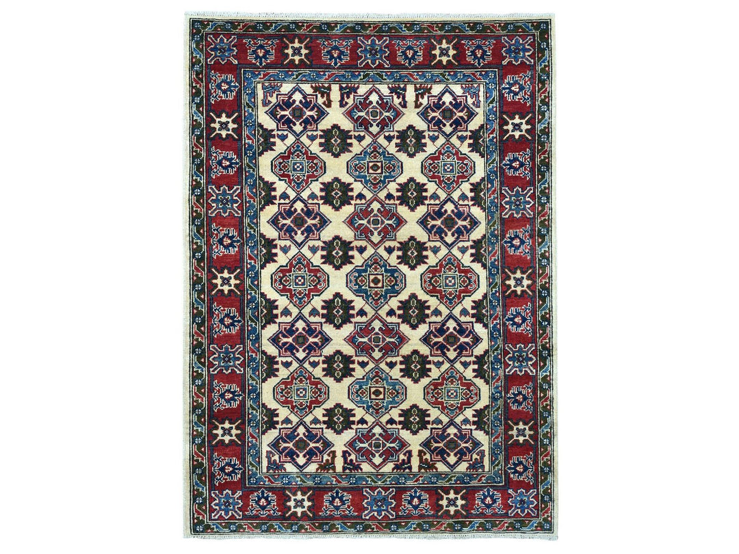 4'3" x 5'7" New Hand Knotted Ivory Wool Rectangle Oriental Rug - MOA10250648