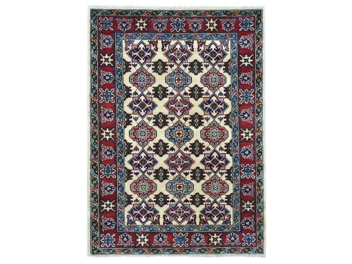 4'3" x 5'7" New Hand Knotted Ivory Wool Rectangle Oriental Rug - MOA10250648