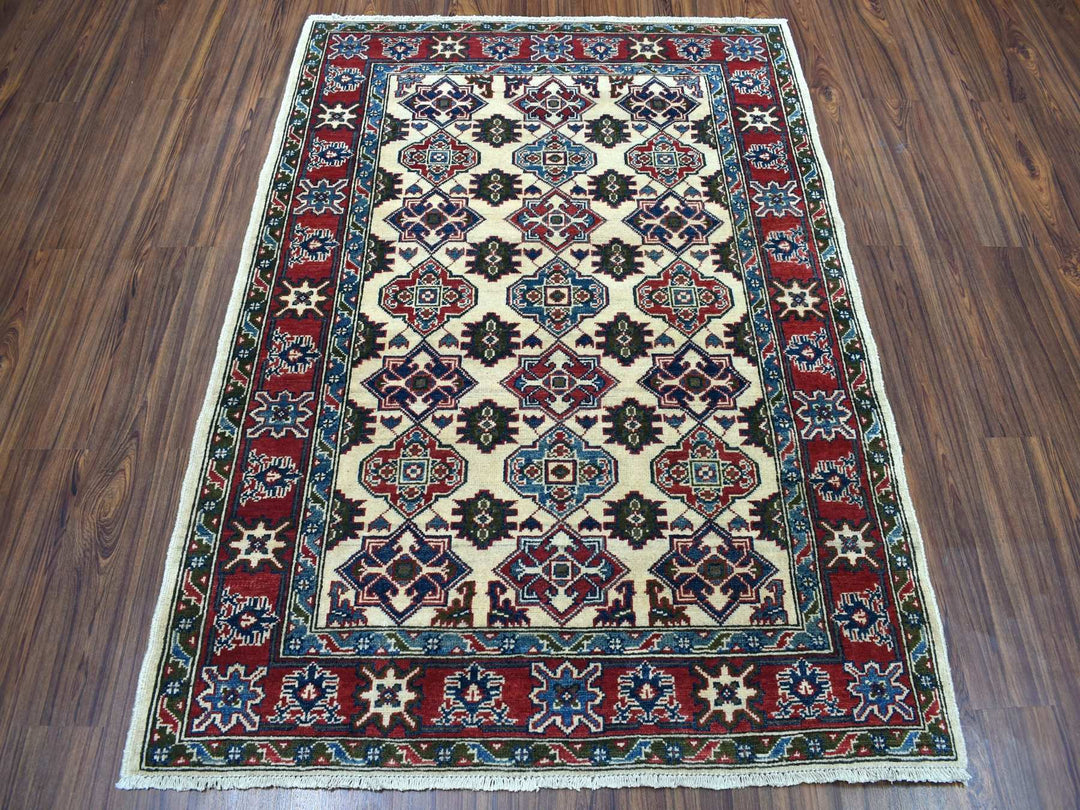 4'3" x 5'7" New Hand Knotted Ivory Wool Rectangle Oriental Rug - MOA10250648