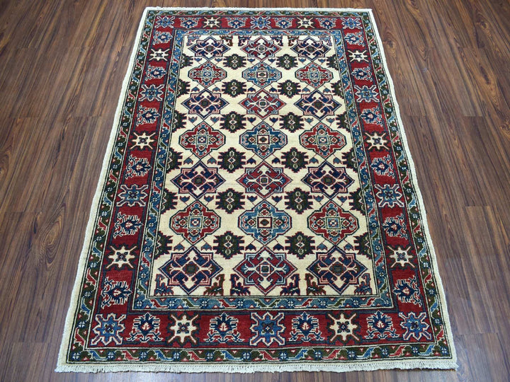 4'3" x 5'7" New Hand Knotted Ivory Wool Rectangle Oriental Rug - MOA10250648