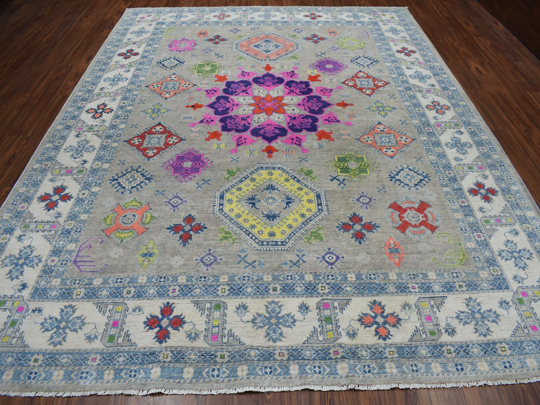 9'2" x 11'7" New Hand Knotted Grey Wool Rectangle Oriental Rug - MOA10250673