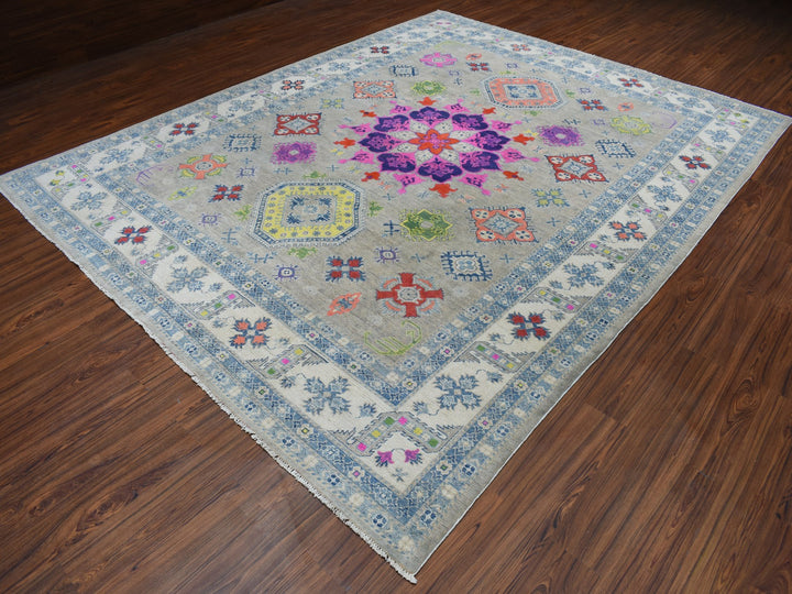 9'2" x 11'7" New Hand Knotted Grey Wool Rectangle Oriental Rug - MOA10250673