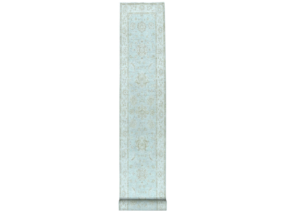 2'8" x 15'9" New Hand Knotted Grey Wool Runner Oriental Rug - MOA10250792
