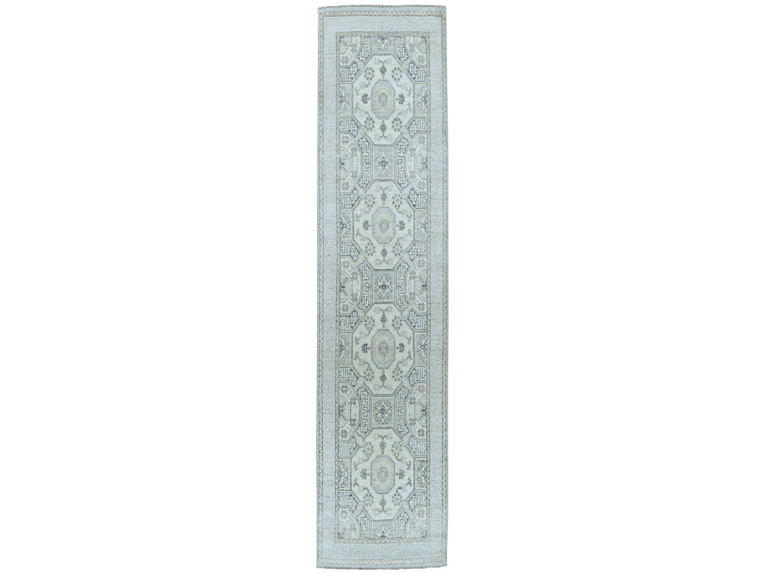2'9" x 9'2" New Hand Knotted Grey Wool Runner Oriental Rug - MOA10251126