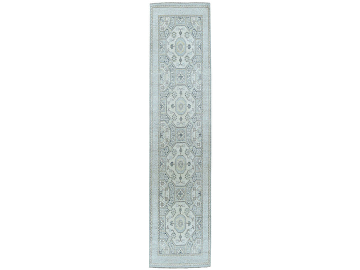 2'9" x 9'2" New Hand Knotted Grey Wool Runner Oriental Rug - MOA10251126
