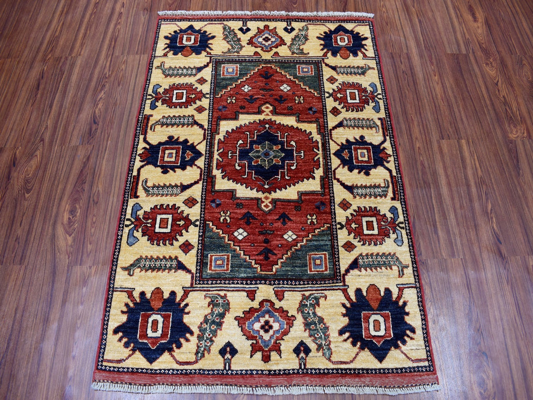 3'5" x 4'9" New Hand Knotted Red Wool Rectangle Oriental Rug - MOA10251301