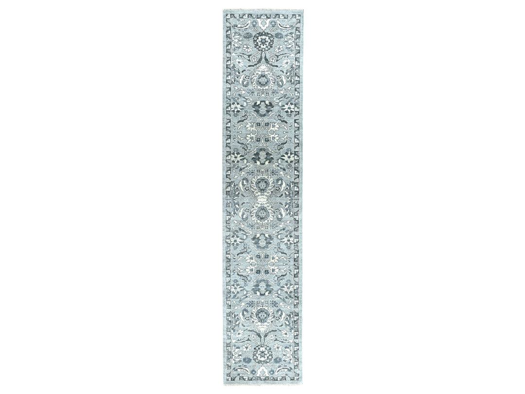 2'5" x 11'7" New Hand Knotted Grey Wool Runner Oriental Rug - MOA10251455