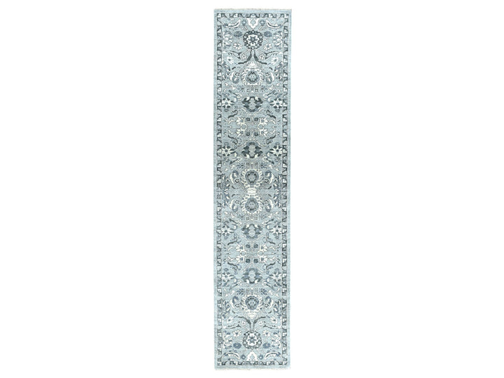 2'5" x 11'7" New Hand Knotted Grey Wool Runner Oriental Rug - MOA10251455