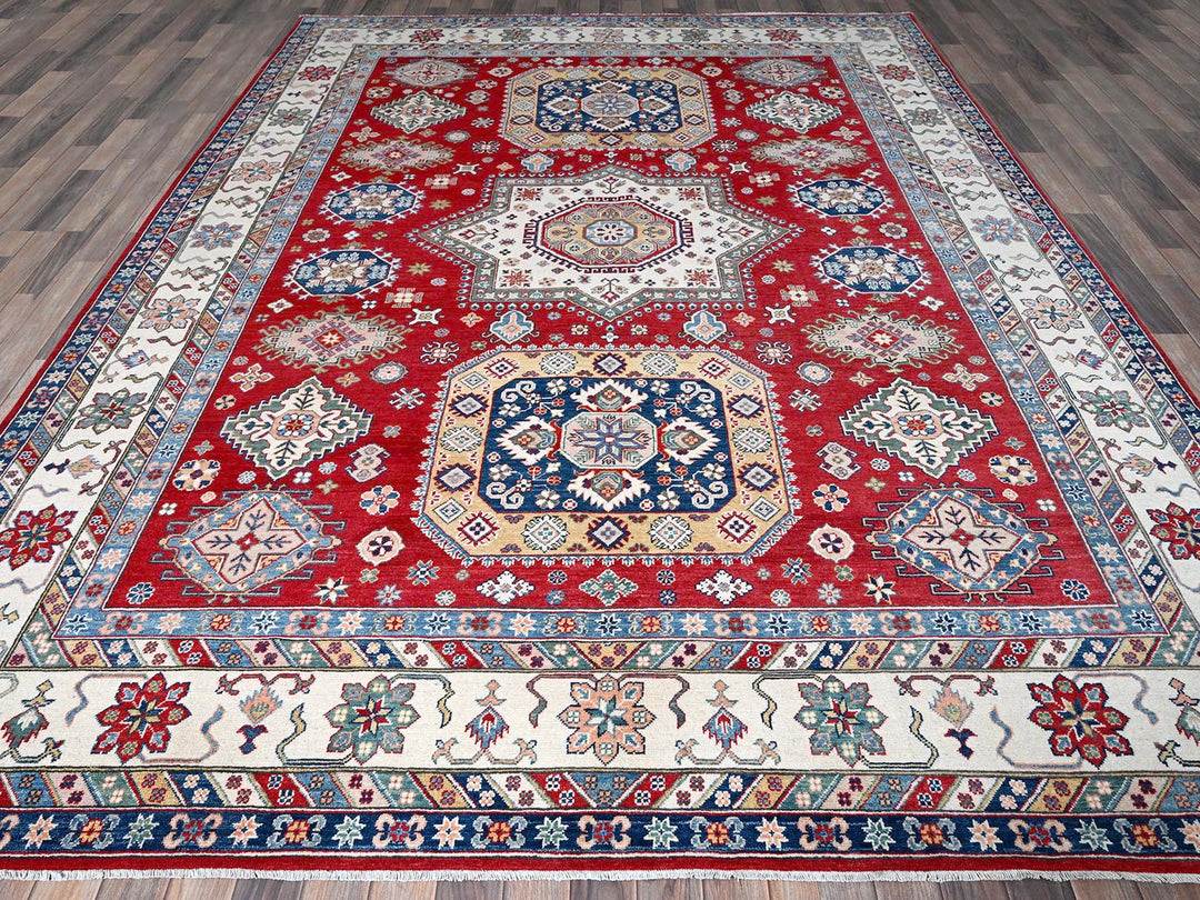 9'0" x 11'11" New Hand Knotted Red Wool Rectangle Oriental Rug - MOA102515