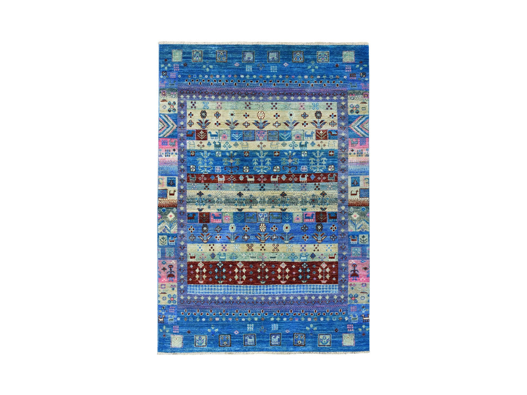 4'0" x 5'10" New Hand Knotted Blue Wool Rectangle Oriental Rug - MOA10251615