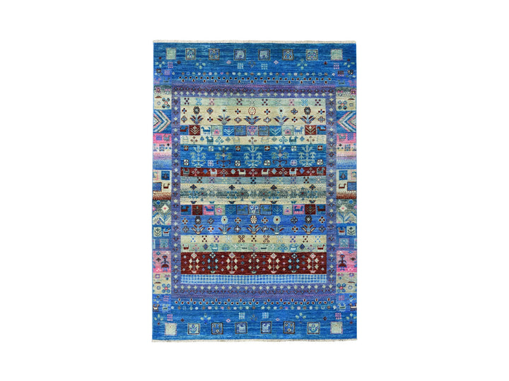 4'0" x 5'10" New Hand Knotted Blue Wool Rectangle Oriental Rug - MOA10251615