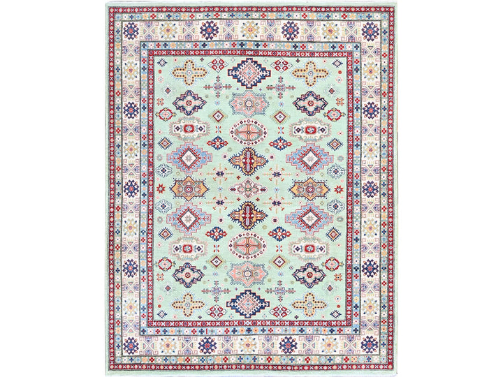 7'11" x 9'10" New Hand Knotted Green Wool Rectangle Oriental Rug - MOA102517