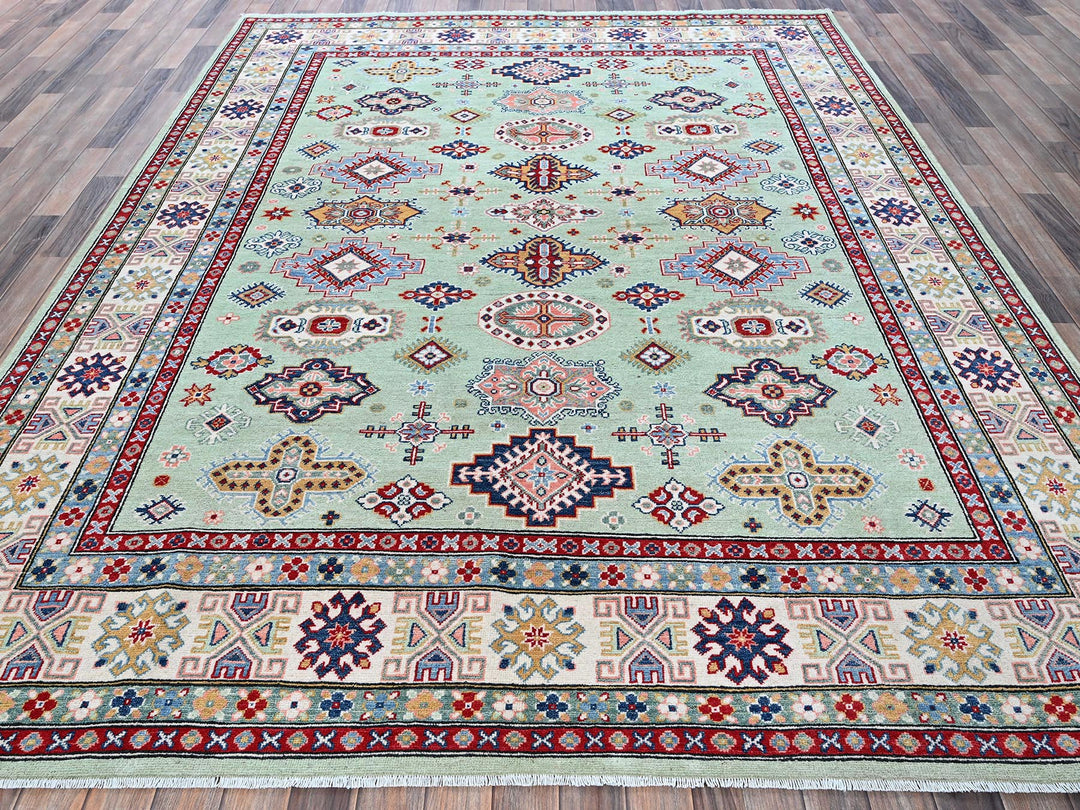7'11" x 9'10" New Hand Knotted Green Wool Rectangle Oriental Rug - MOA102517