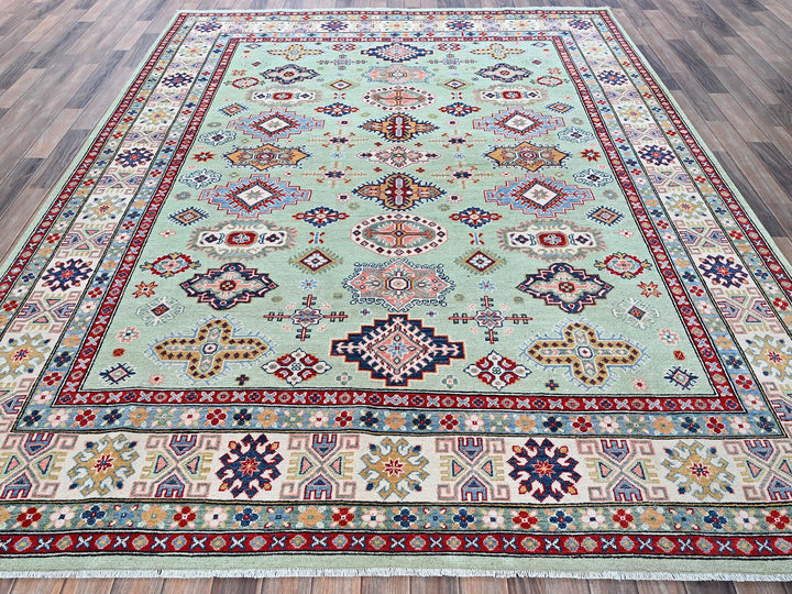7'11" x 9'10" New Hand Knotted Green Wool Rectangle Oriental Rug - MOA102517