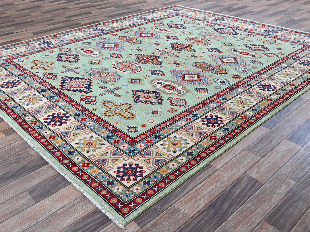 7'11" x 9'10" New Hand Knotted Green Wool Rectangle Oriental Rug - MOA102517