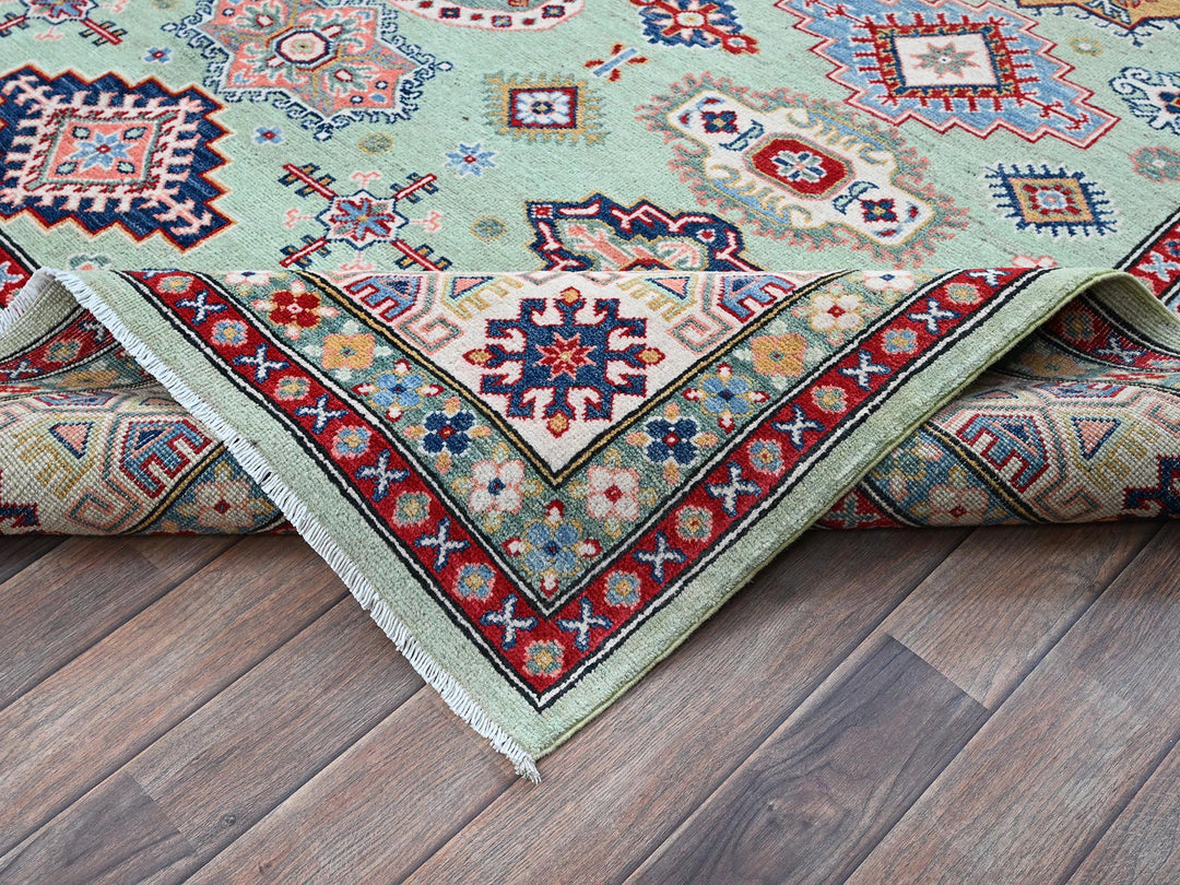 7'11" x 9'10" New Hand Knotted Green Wool Rectangle Oriental Rug - MOA102517