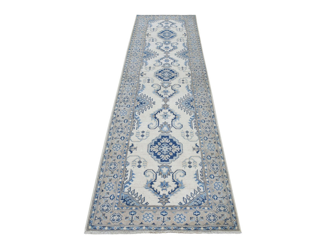2'9" x 10'7" New Hand Knotted Ivory Wool Runner Oriental Rug - MOA10251917