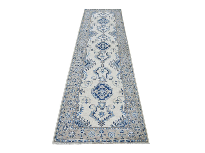 2'9" x 10'7" New Hand Knotted Ivory Wool Runner Oriental Rug - MOA10251917