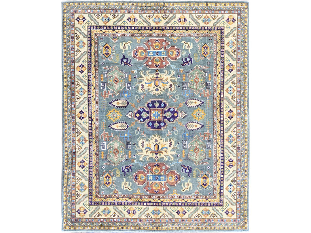 7'11" x 9'11" New Hand Knotted Grey Wool Rectangle Oriental Rug - MOA102521