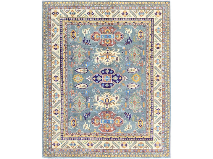 7'11" x 9'11" New Hand Knotted Grey Wool Rectangle Oriental Rug - MOA102521