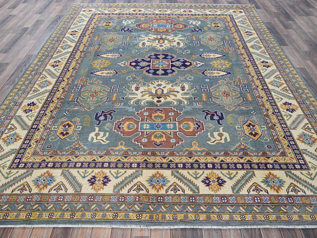 7'11" x 9'11" New Hand Knotted Grey Wool Rectangle Oriental Rug - MOA102521