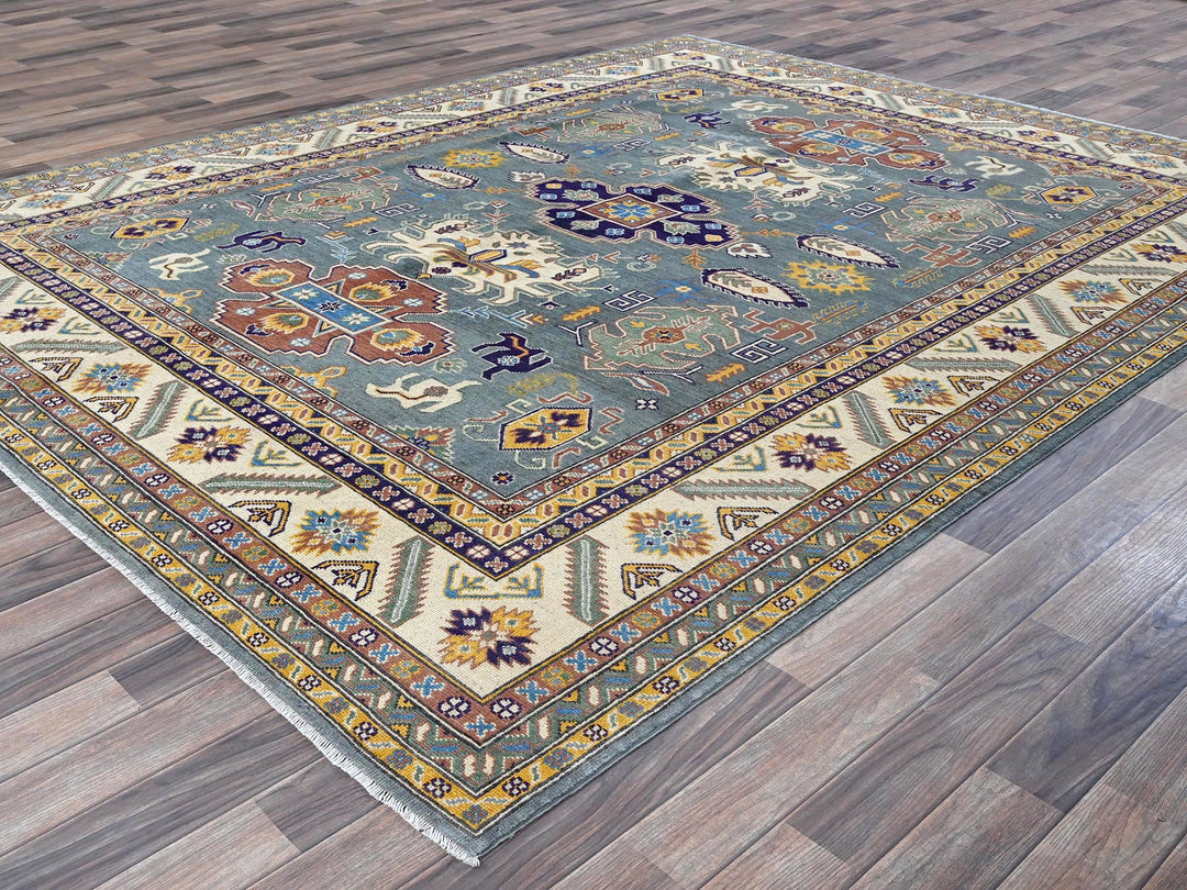 7'11" x 9'11" New Hand Knotted Grey Wool Rectangle Oriental Rug - MOA102521