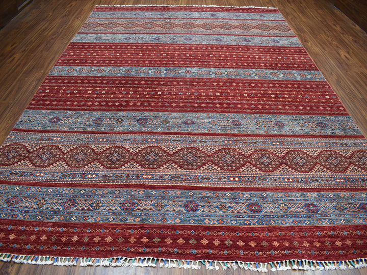 9'3" x 12'1" New Hand Knotted Red Wool Rectangle Oriental Rug - MOA10252242