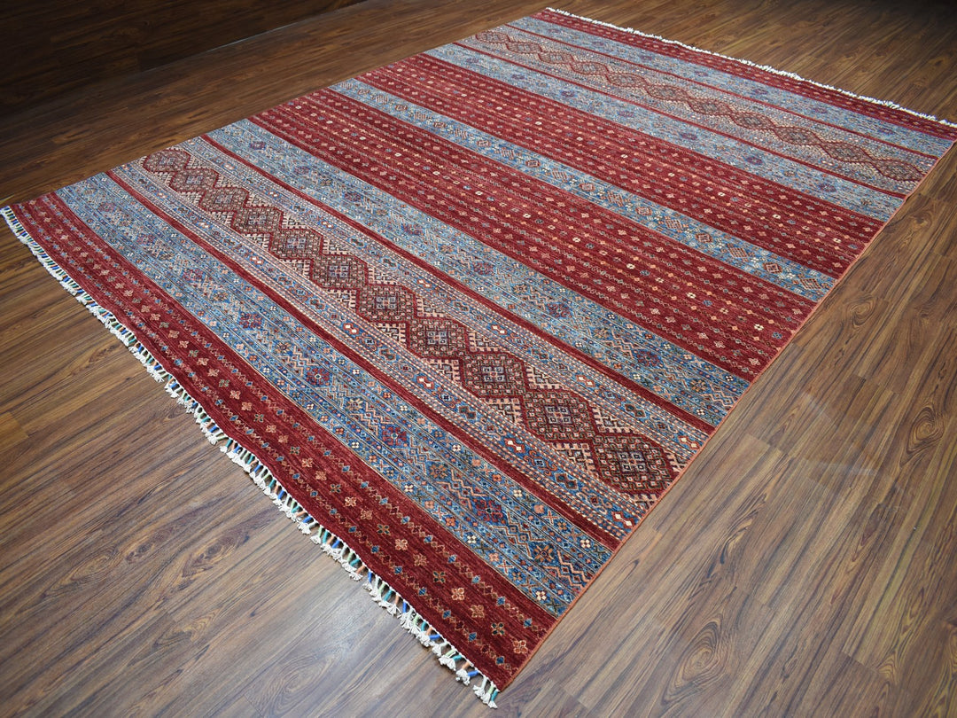 9'3" x 12'1" New Hand Knotted Red Wool Rectangle Oriental Rug - MOA10252242