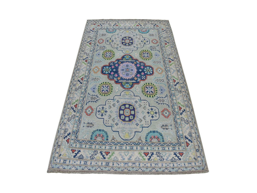 5'1" x 6'6" New Hand Knotted Grey Wool Rectangle Oriental Rug - MOA10252400