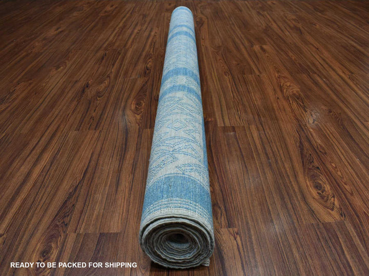 6'0" x 8'9" New Hand Knotted Blue Wool Rectangle Oriental Rug - MOA10252485