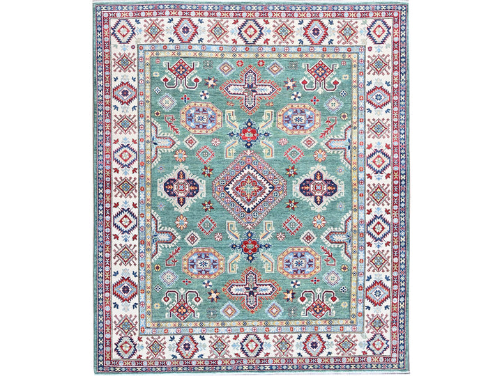 7'11" x 9'7" New Hand Knotted Green Wool Rectangle Oriental Rug - MOA102524