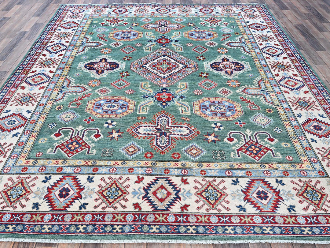 7'11" x 9'7" New Hand Knotted Green Wool Rectangle Oriental Rug - MOA102524