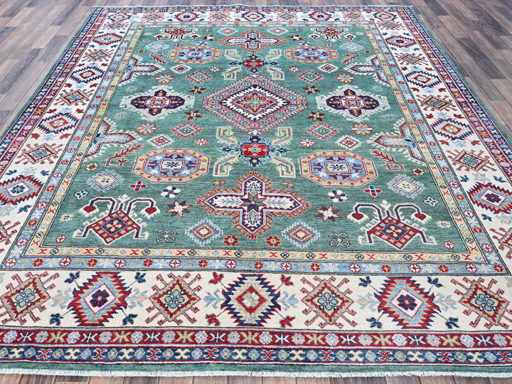 7'11" x 9'7" New Hand Knotted Green Wool Rectangle Oriental Rug - MOA102524