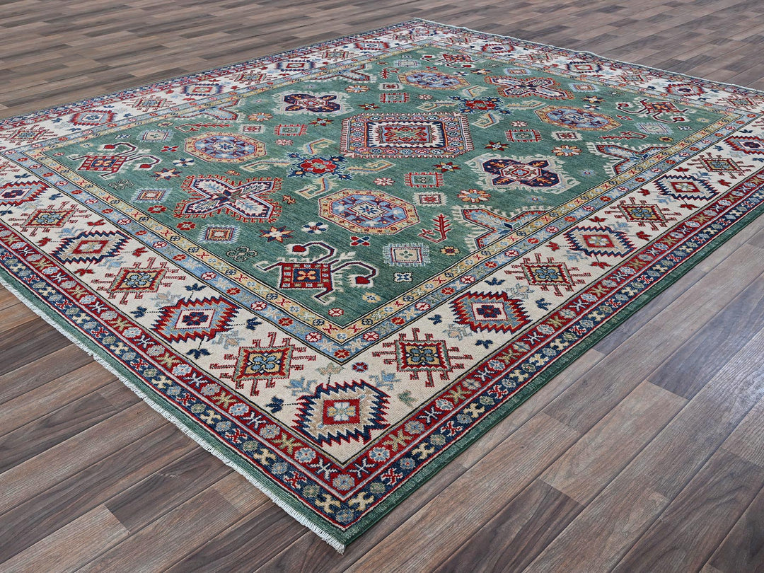 7'11" x 9'7" New Hand Knotted Green Wool Rectangle Oriental Rug - MOA102524