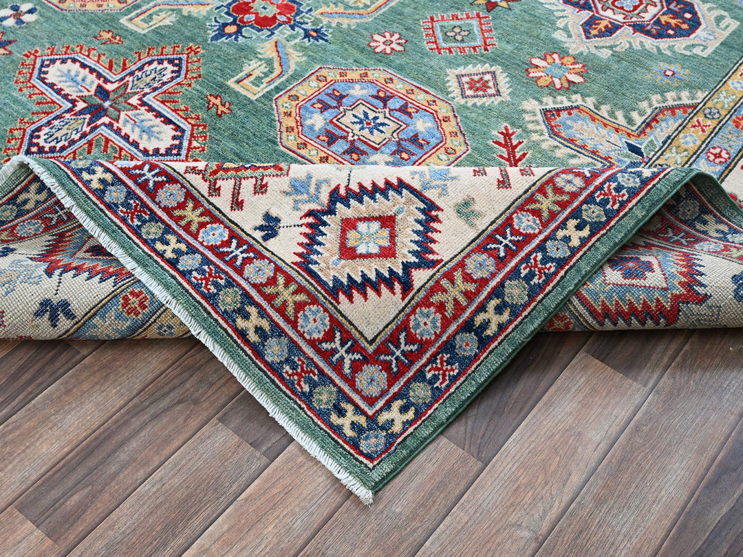 7'11" x 9'7" New Hand Knotted Green Wool Rectangle Oriental Rug - MOA102524