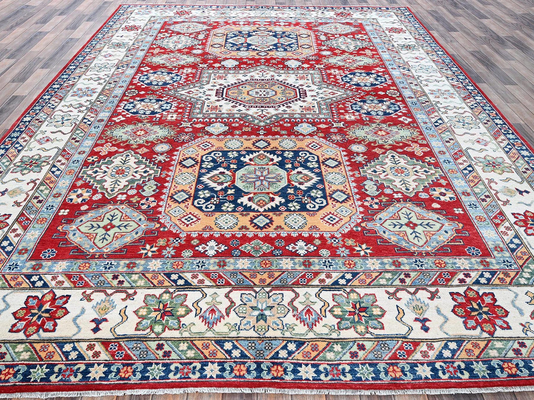 9'1" x 11'9" New Hand Knotted Red Wool Rectangle Oriental Rug - MOA102526
