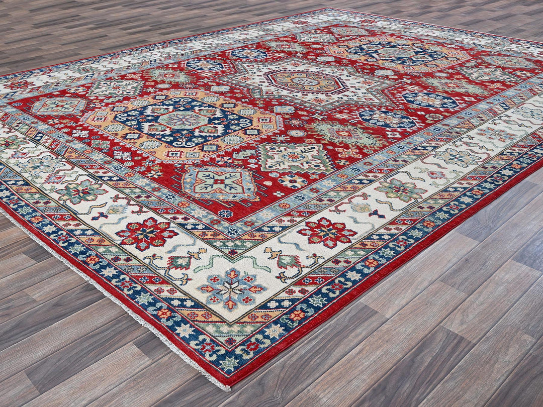 9'1" x 11'9" New Hand Knotted Red Wool Rectangle Oriental Rug - MOA102526