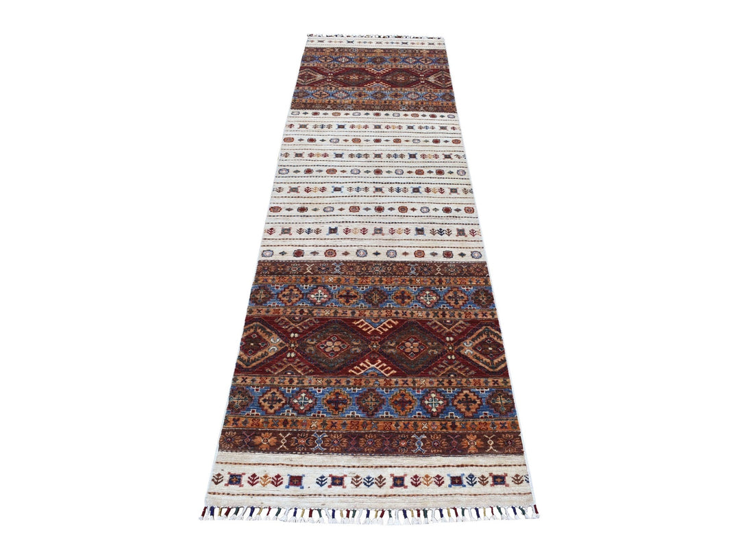 2'7" x 9'0" New Hand Knotted Ivory Wool Runner Oriental Rug - MOA10252863