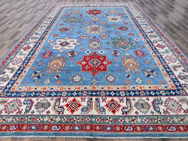 9'9" x 14'0" New Hand Knotted Blue Wool Rectangle Oriental Rug - MOA102528