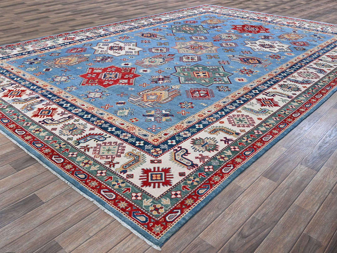 9'9" x 14'0" New Hand Knotted Blue Wool Rectangle Oriental Rug - MOA102528