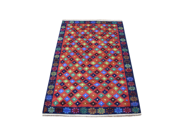 3'3" x 4'9" New Hand Knotted Red Wool Rectangle Oriental Rug - MOA10253289