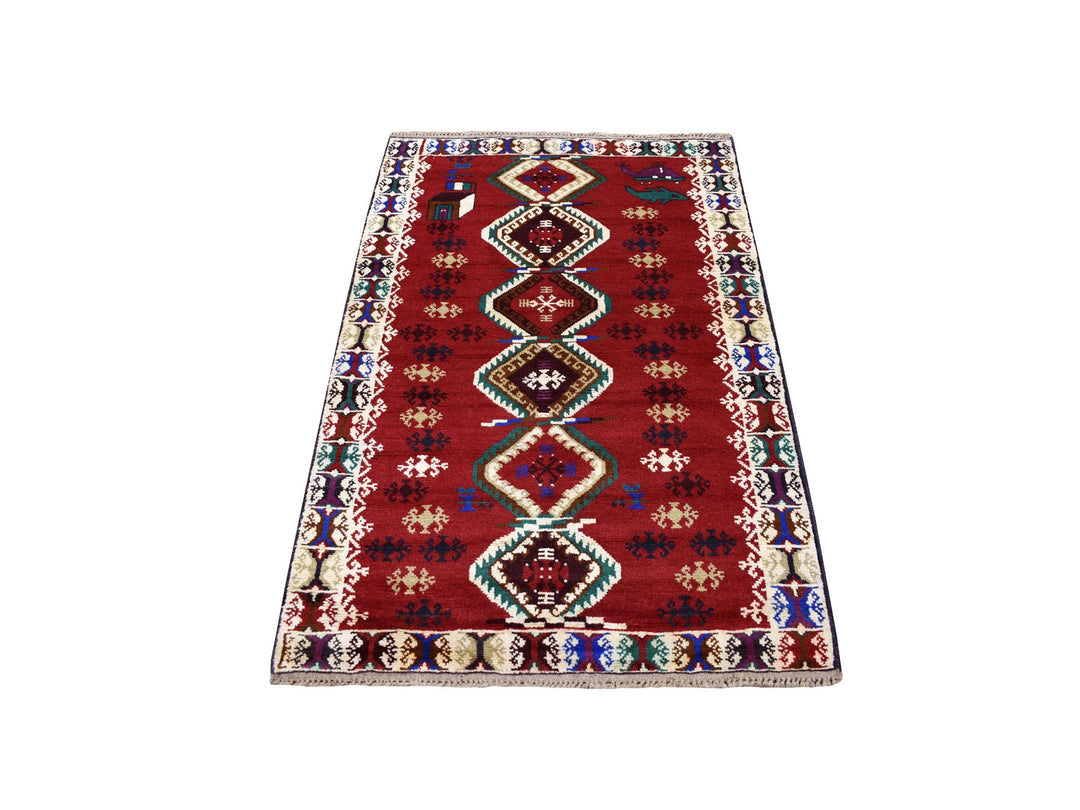 3'3" x 4'9" New Hand Knotted Red Wool Rectangle Oriental Rug - MOA10253290
