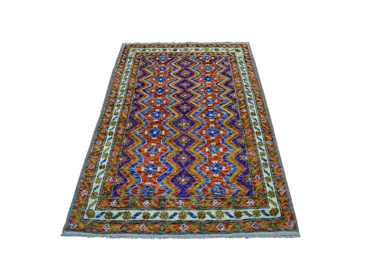 4'0" x 5'10" New Hand Knotted Orange Wool Rectangle Oriental Rug - MOA10253319