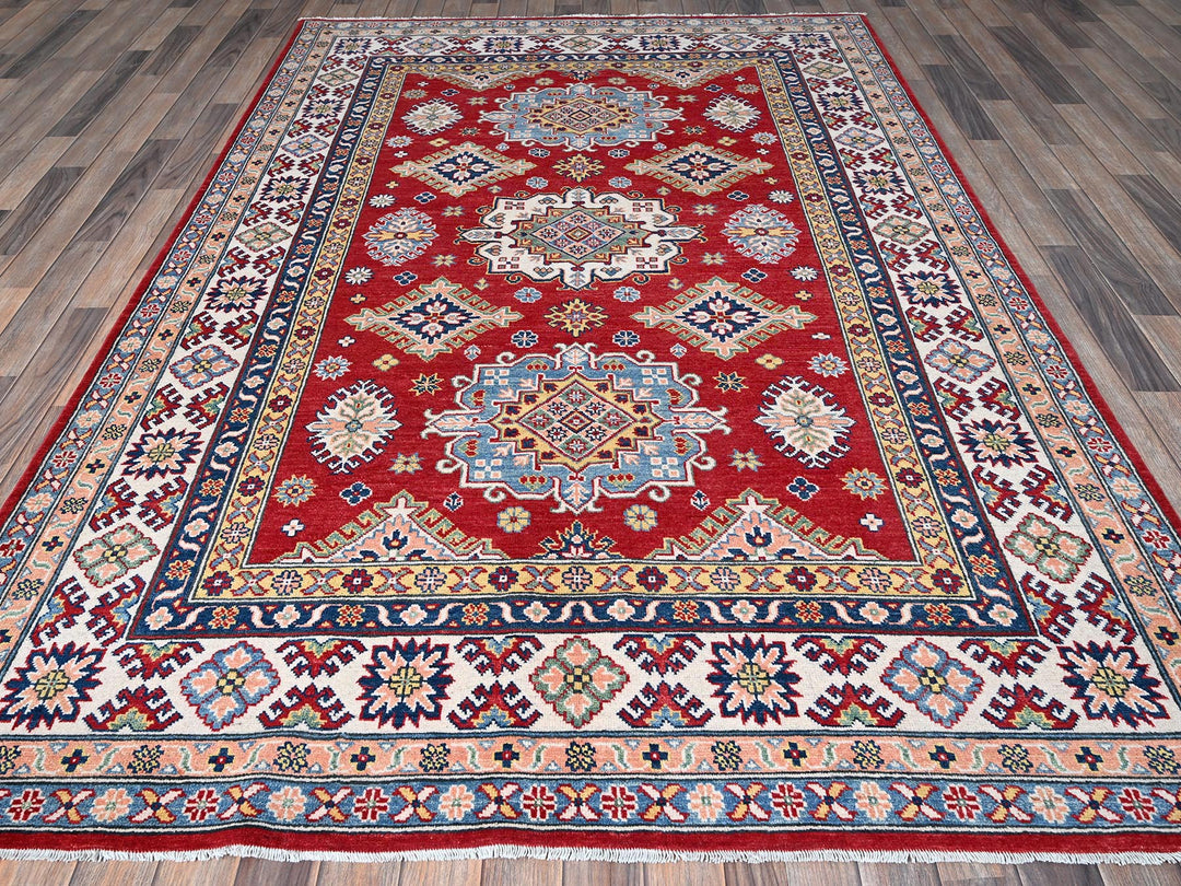 6'3" x 8'11" New Hand Knotted Red Wool Rectangle Oriental Rug - MOA102533